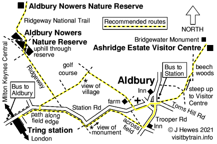 Tring station to Aldbury and Ashridge map