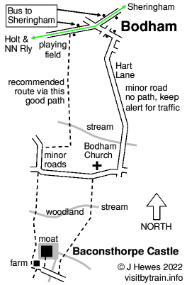 Bodham to Baconsthorpe Castle map