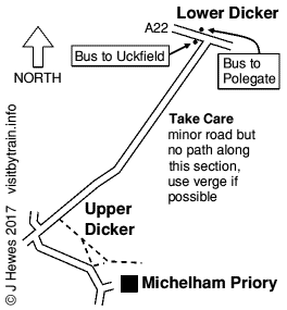 Lower Dicker to Michelham Priory map